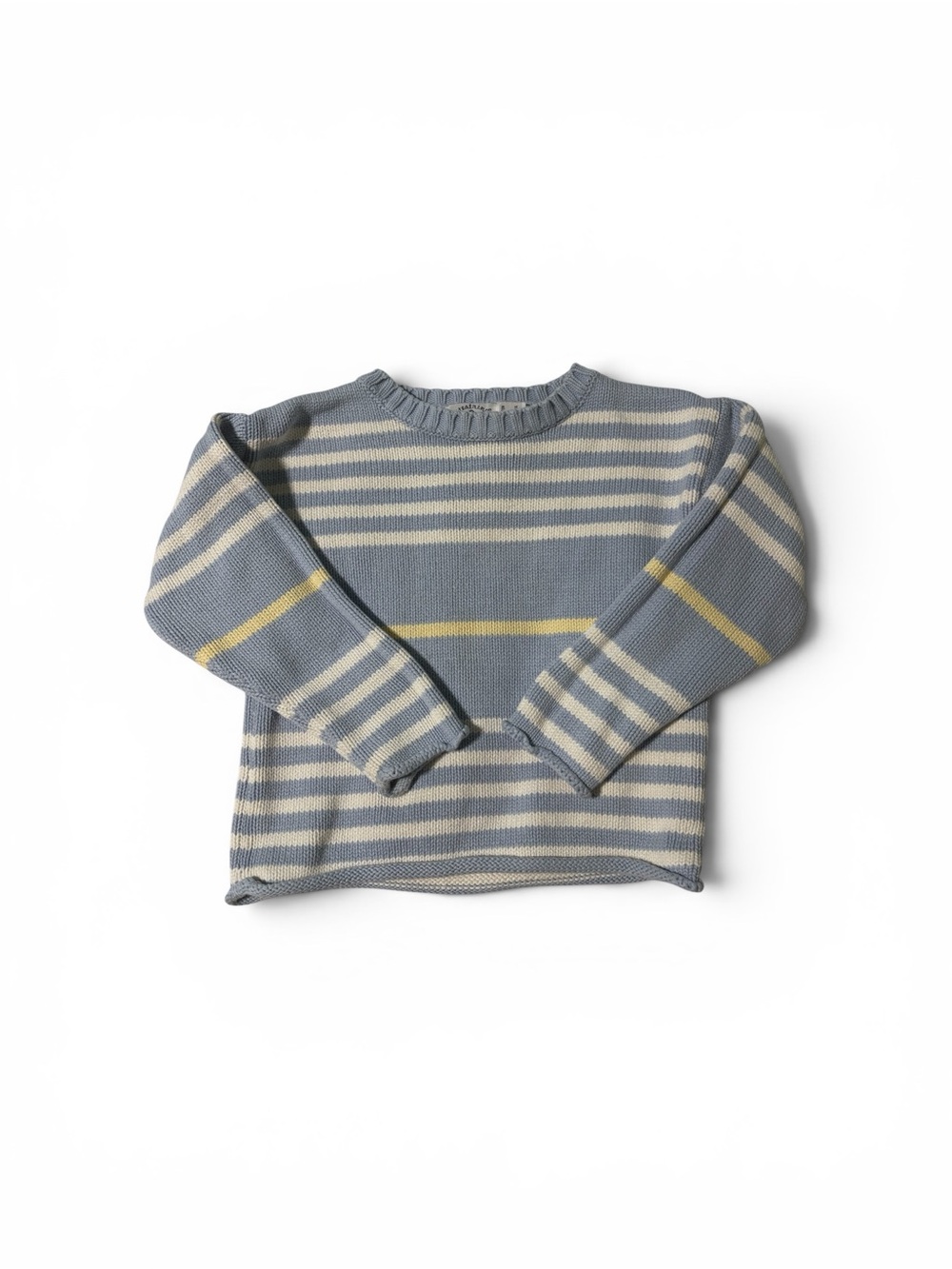 Vintage Kitestrings Striped Knit Sweater - Blue Yellow & Cream